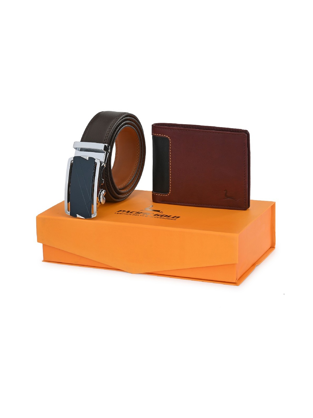 

Pacific Gold Men Coffee Brown & Maroon Belt & Wallet Accessory Gift Set