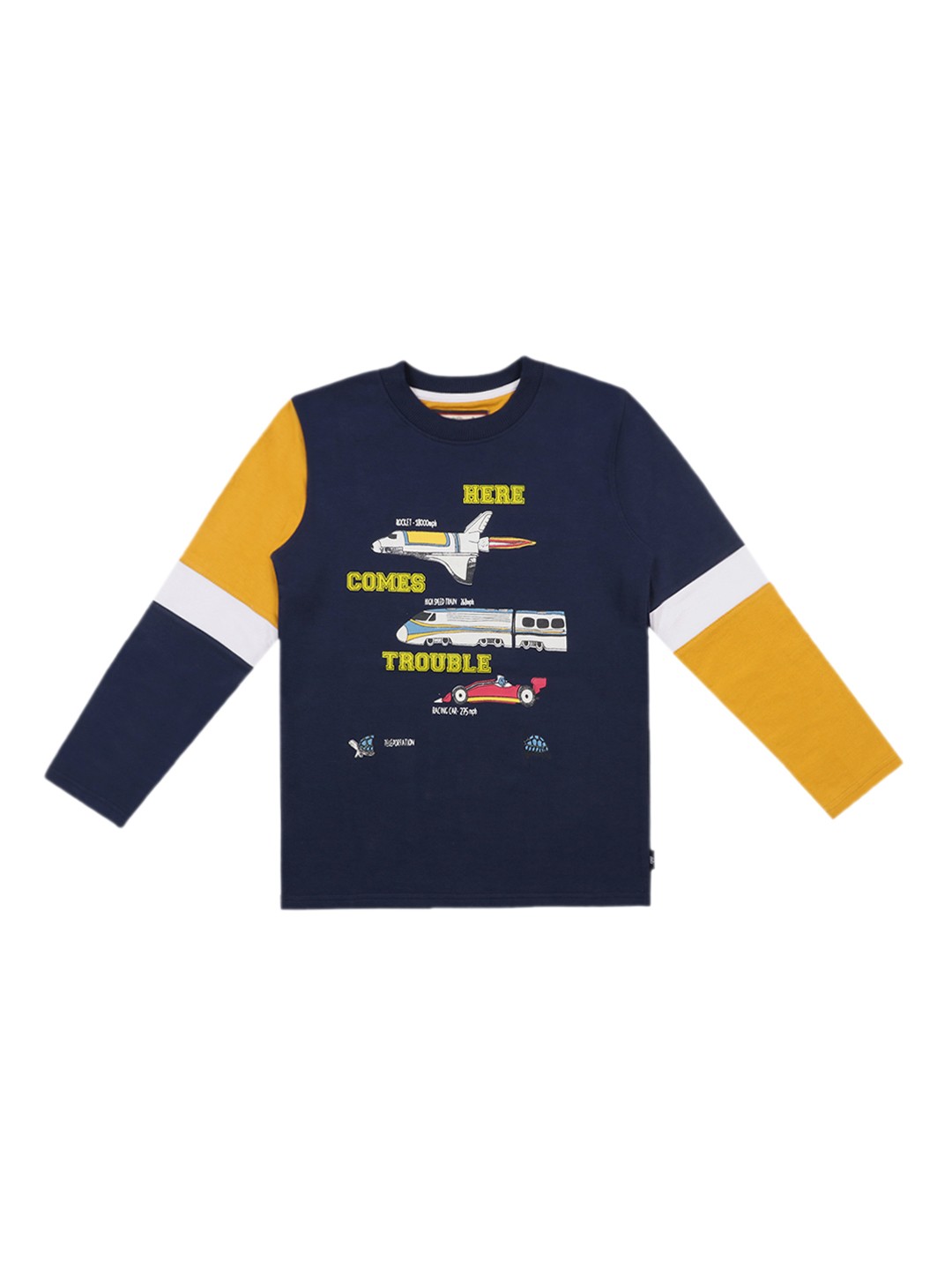

Lil Tomatoes Boys Navy Blue & Yellow Printed Sweatshirt