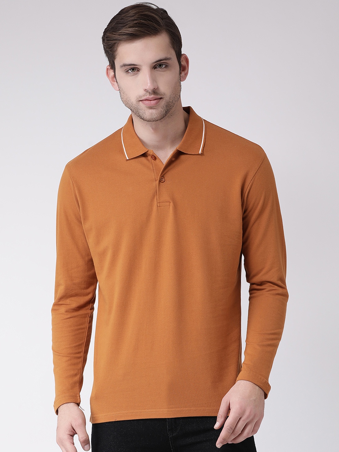 

GRIFFEL Men Mustard Yellow Solid Polo Collar T-shirt