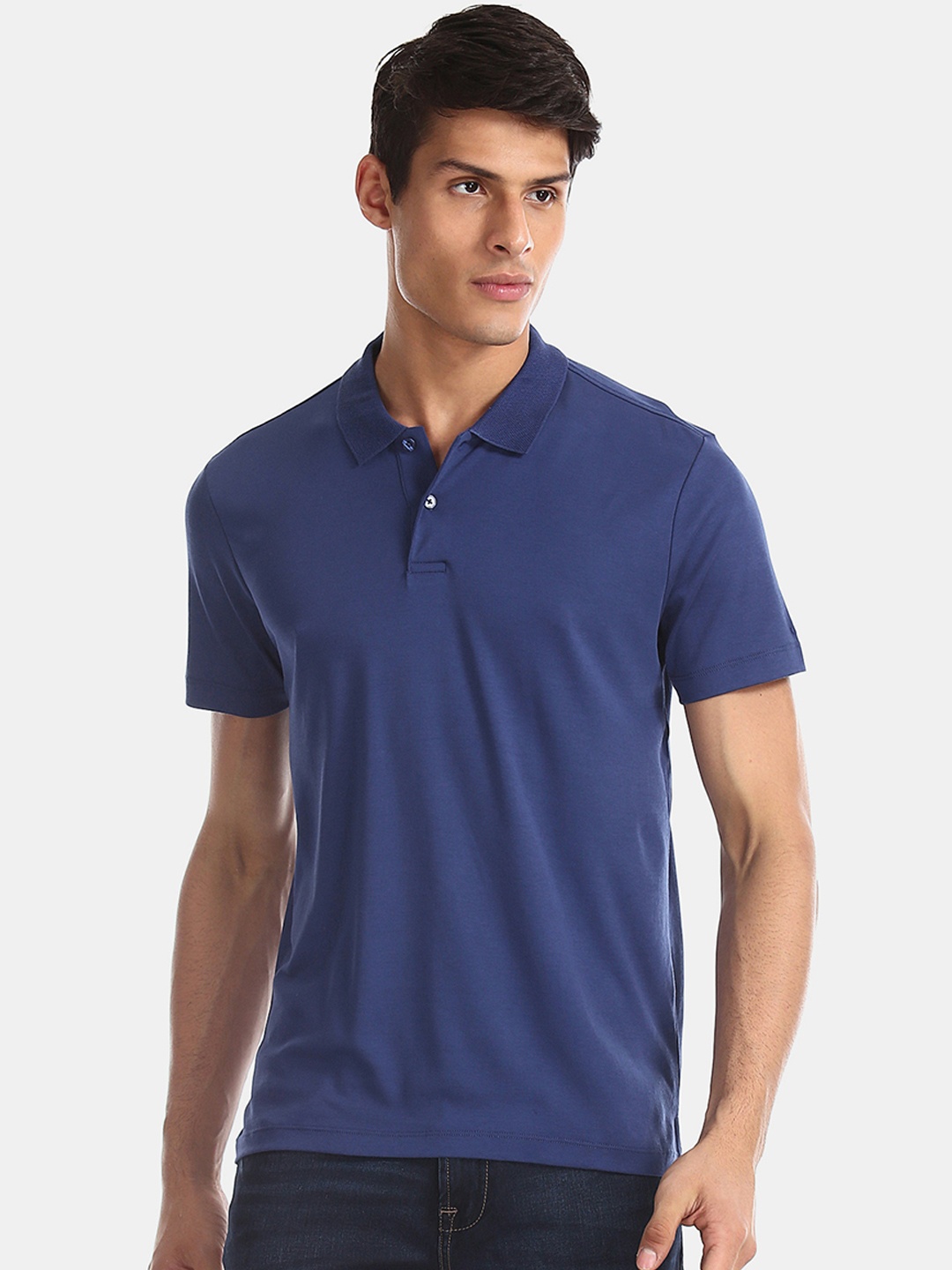 

Arrow Men Blue Solid Polo Collar Pure Cotton T-shirt