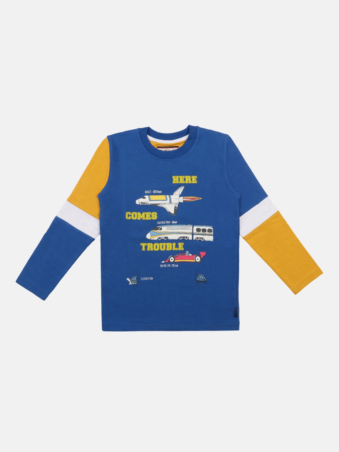 

Lil Tomatoes Boys Blue & Yellow Printed Sweatshirt