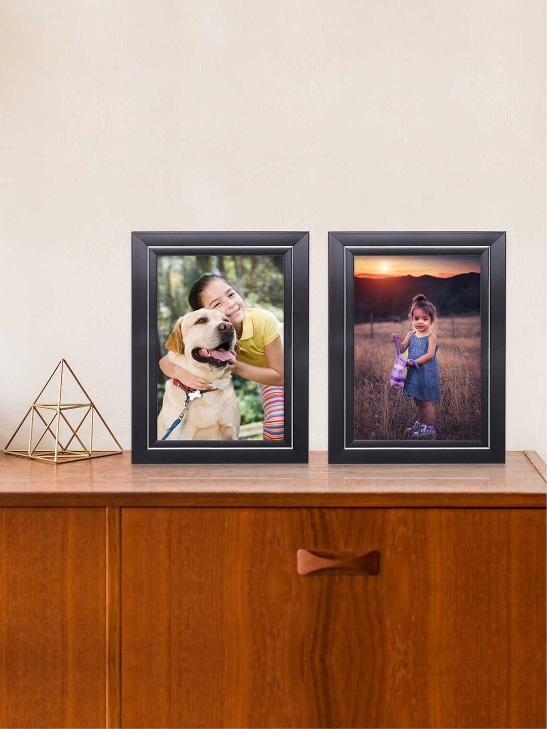 

RANDOM Set of 2 Brown and Silver Toned Solid Photo Frames, Black