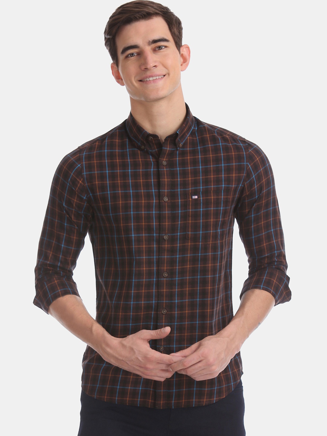 

Arrow Sport Men Brown & Blue Slim Fit Checked Casual Shirt
