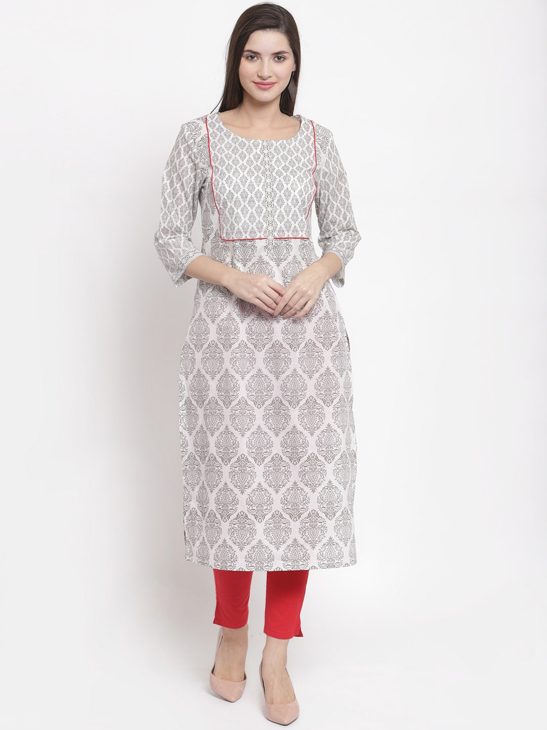 

The Kurta Express Women Grey & White Printed Straight Kurta