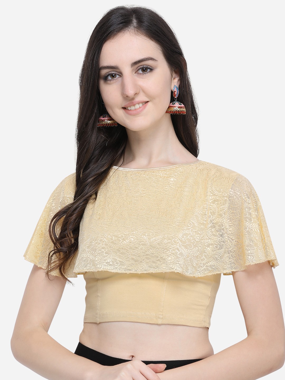 

Janasya Women Beige Caped Sleeve Saree Blouse