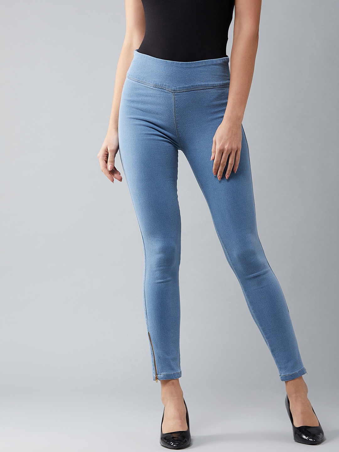 DOLCE CRUDO Women Blue Solid Skinny-Fit Stretchable Denim Jeggings
