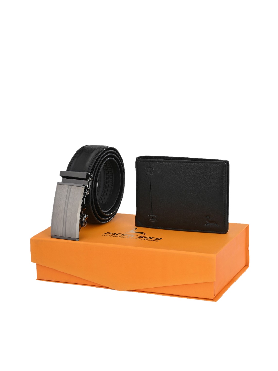

Pacific Gold Men Black Belt & Wallet Accessory Gift Set