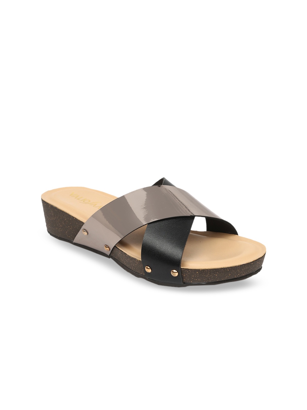 

VALIOSAA Women Black & Taupe Solid Comfort Heels