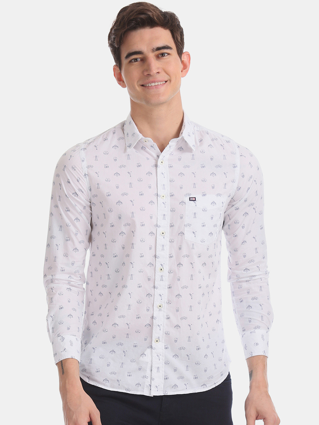 

Arrow Sport Men White & Grey Slim Fit Printed Casual Shirt