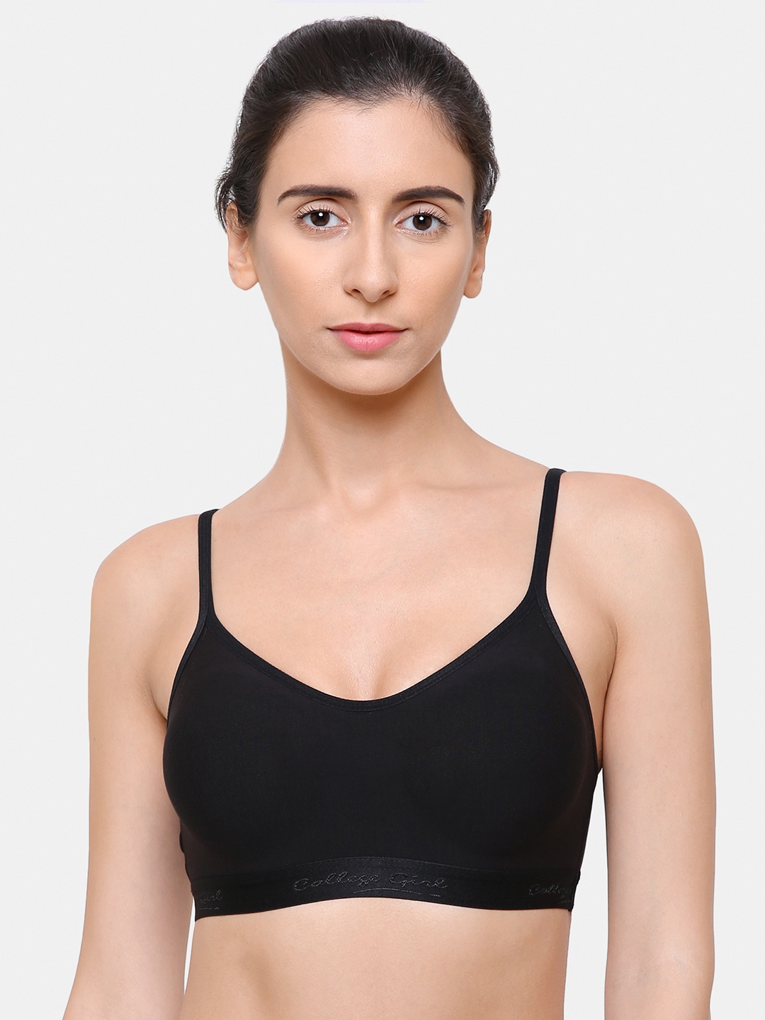 

College Girl Black Solid Non-Wired Non Padded T-shirt Bra SB60