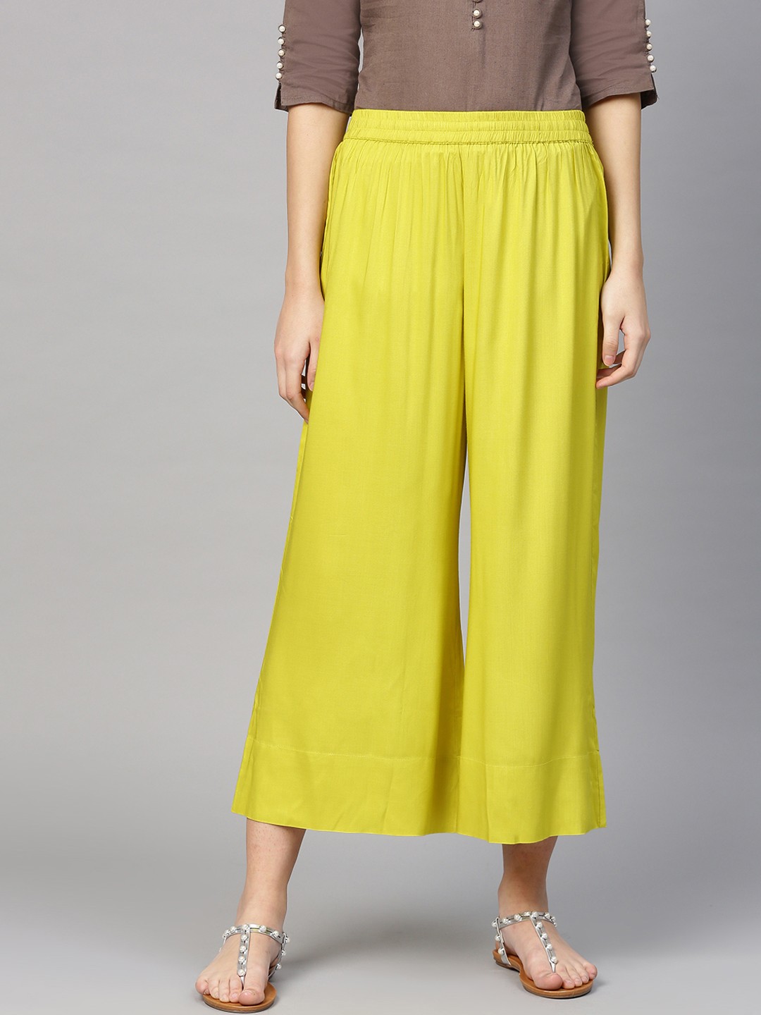 

Varanga Women Lime Green Solid Straight Palazzos