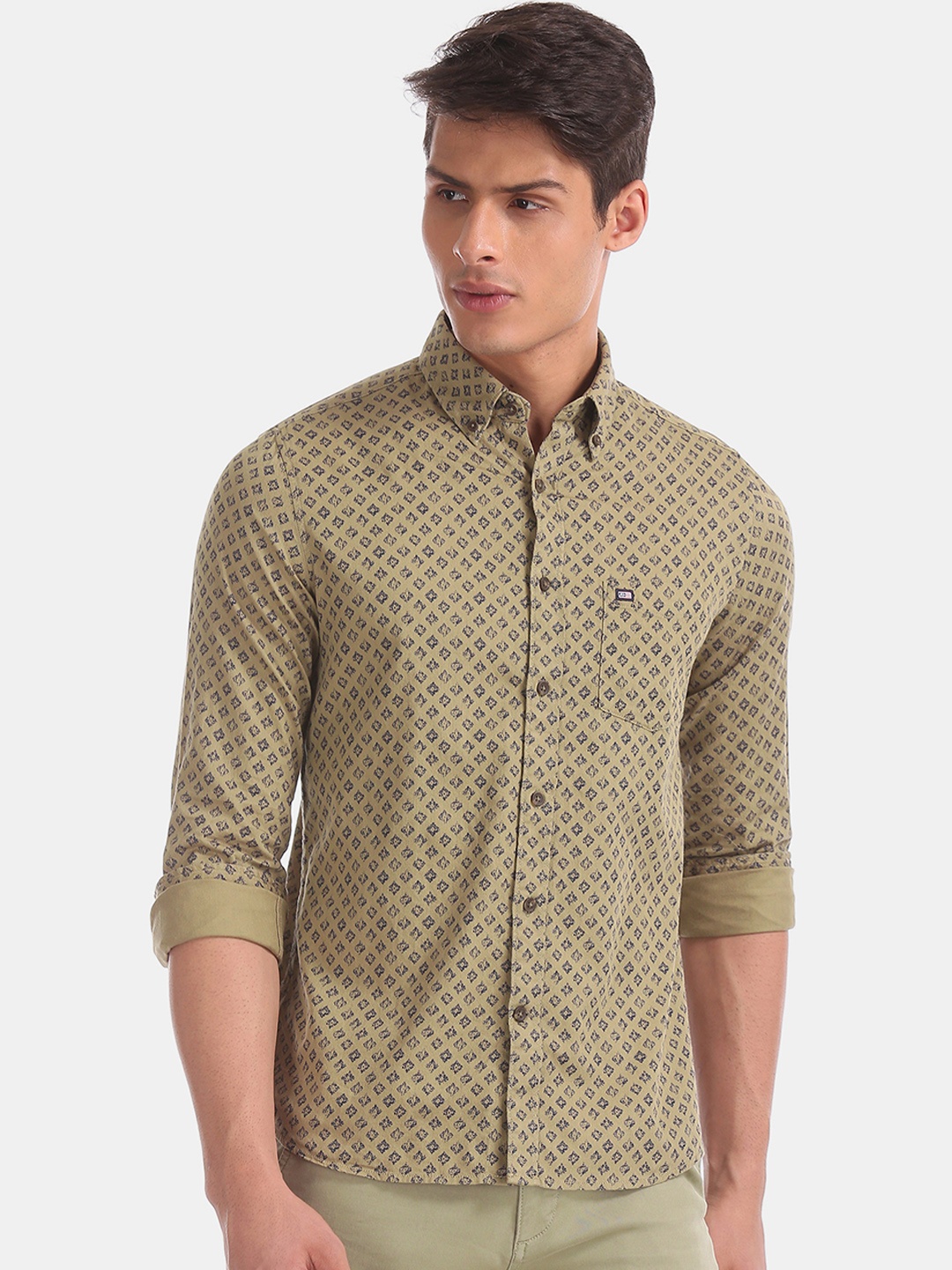 

Arrow Sport Men Olive Green & Brown Slim Fit Printed Casual Shirt