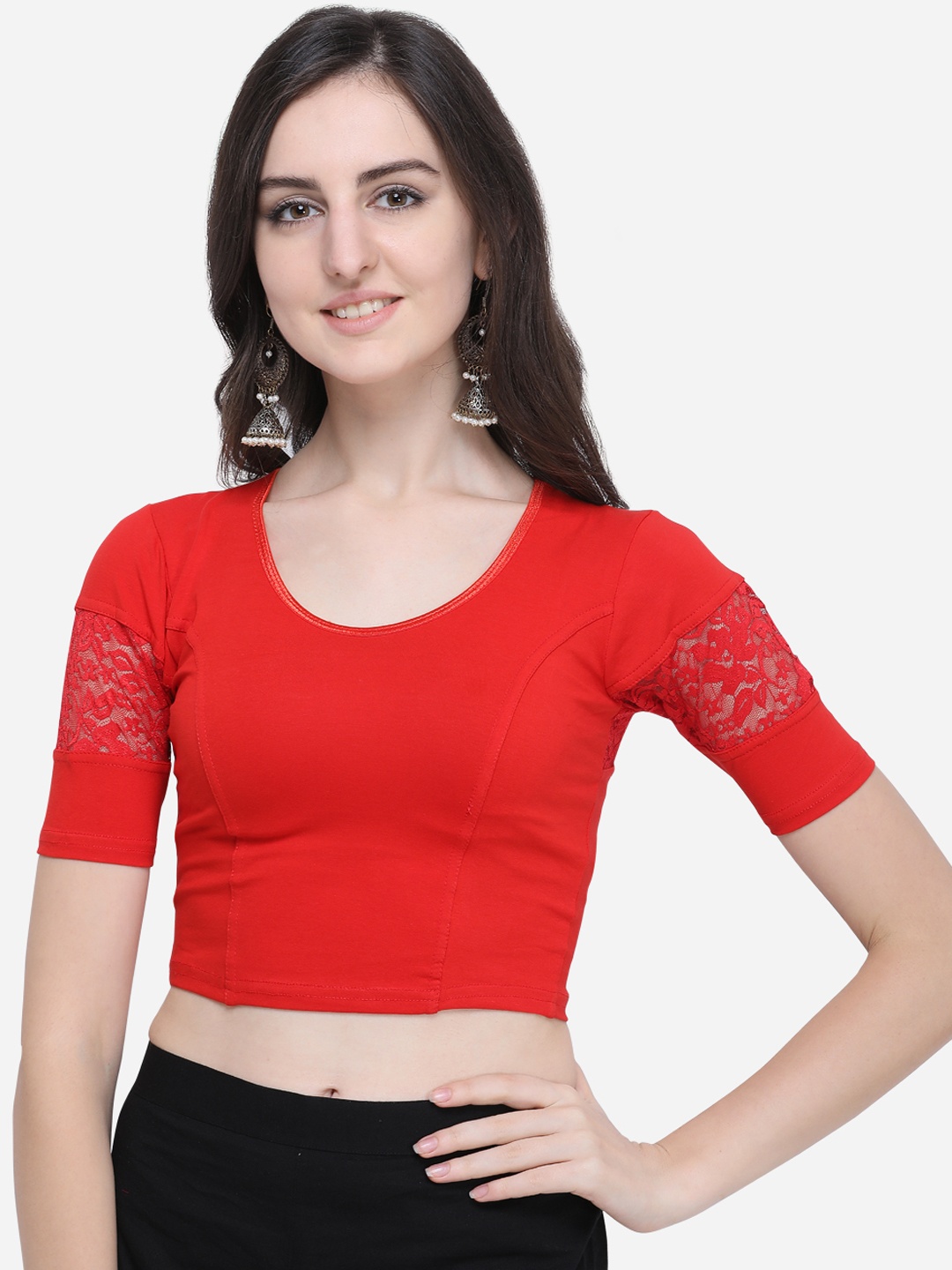 

Janasya Women Red Solid Saree Blouse