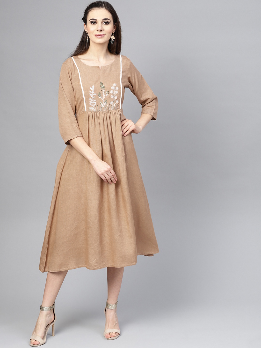 

Varanga Women Brown Printed Fit and Flare Dress