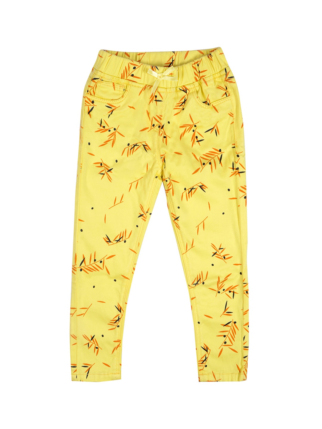 

TALES & STORIES Girls Yellow & Orange Printed Slim-Fit Jeggings