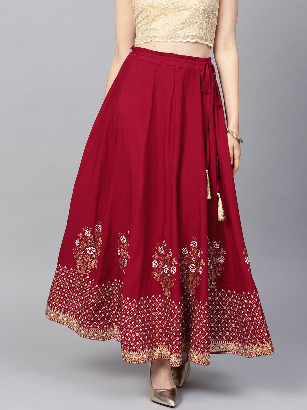 

Varanga Women Maroon & Gold Printed Skirt
