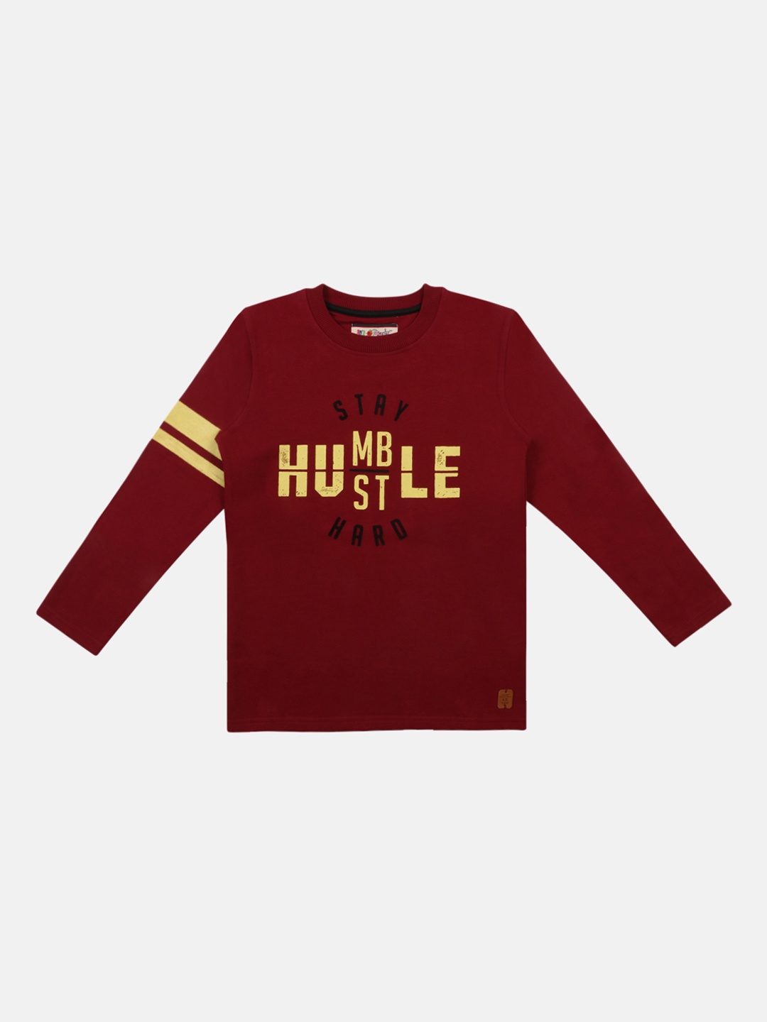 

Lil Tomatoes Boys Maroon & Yellow Printed Sweatshirt