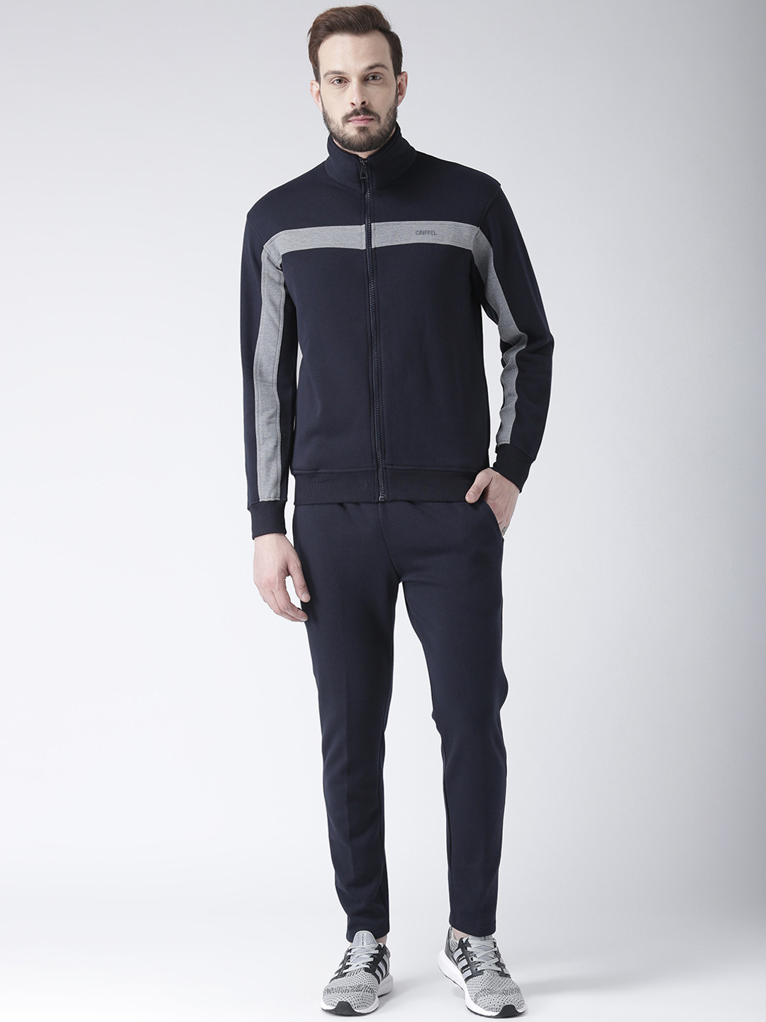 

GRIFFEL Navy blue & Grey Solid Tracksuit