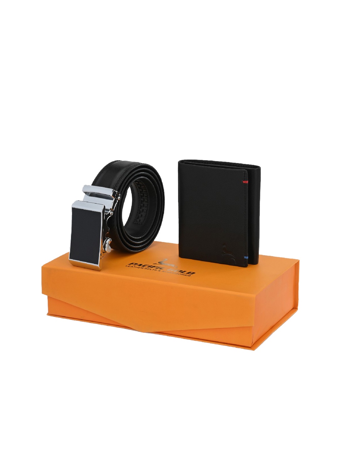 

Pacific Gold Men Black Belt & Wallet Accessory Gift Set