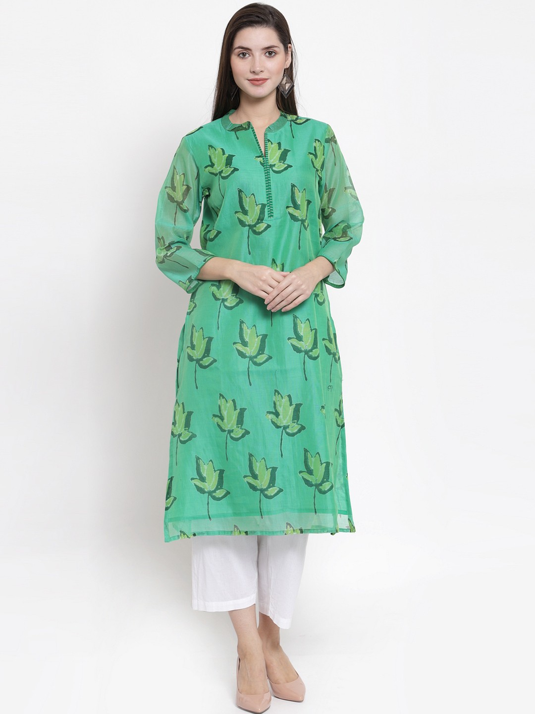 

The Kurta Express Women Green Printed Straight Kurta