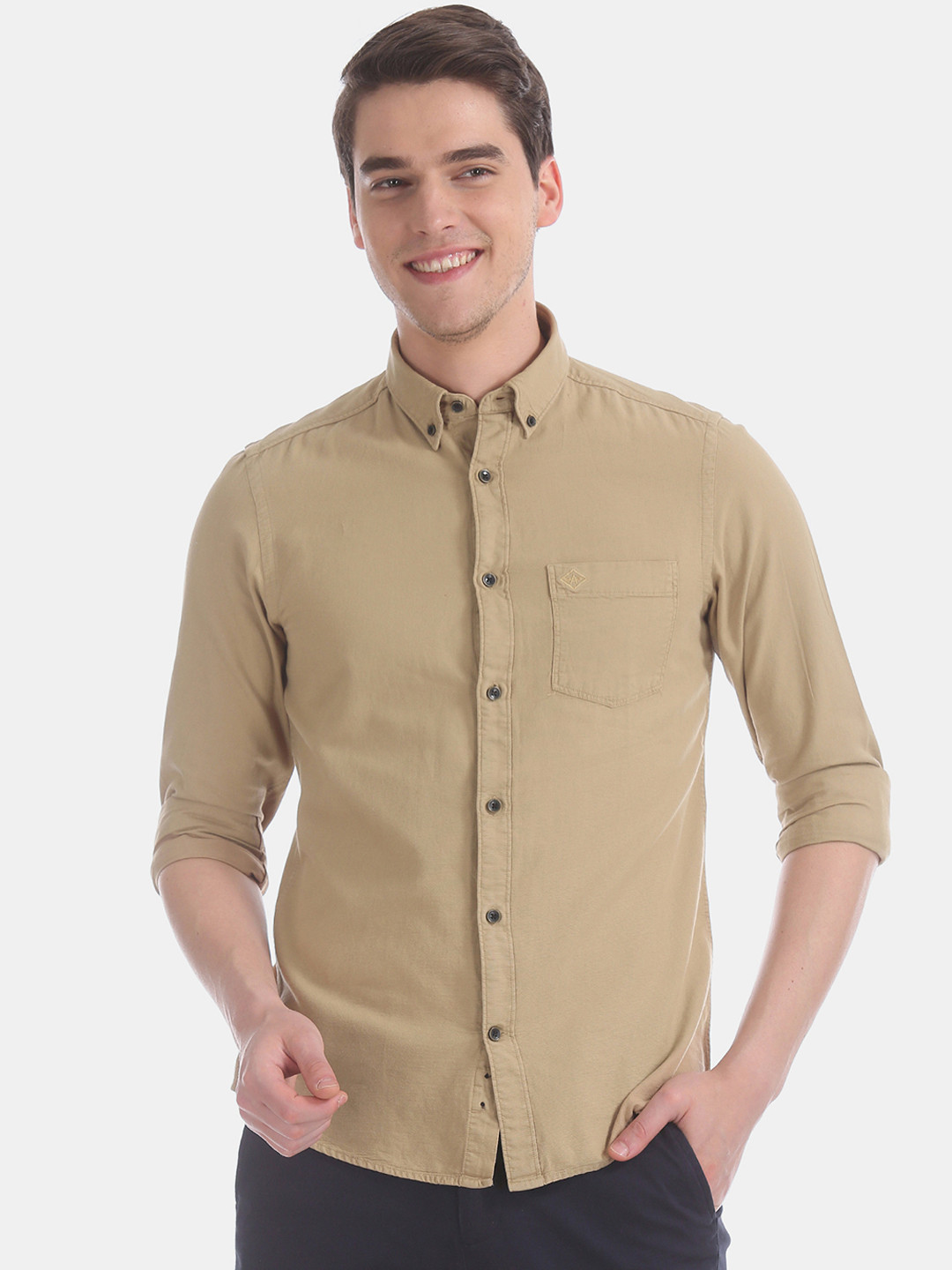 

Arrow Sport Men Beige Slim Fit Solid Semiformal Shirt