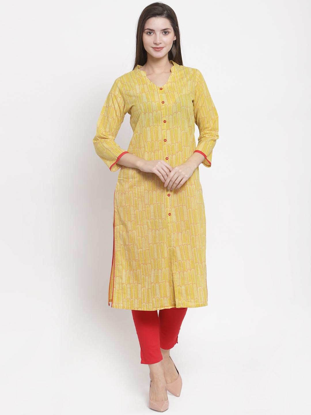 The Kurta Express Women Yellow Printed Straight Kurta