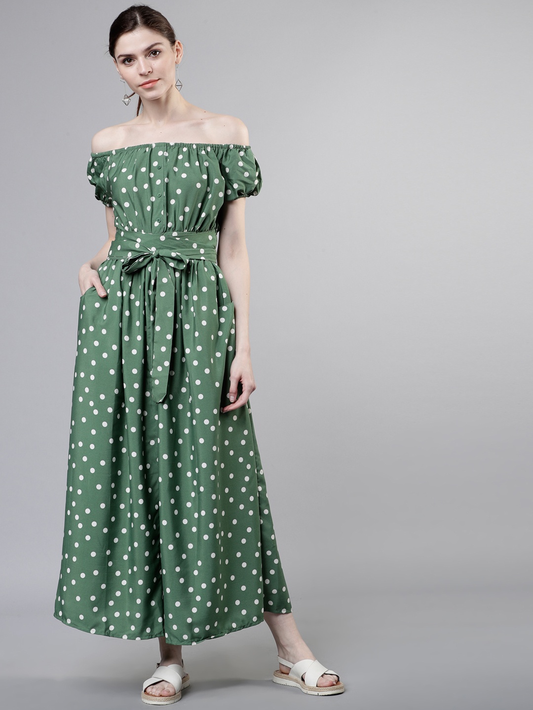 

Tokyo Talkies Women Green Printed Maxi Dress