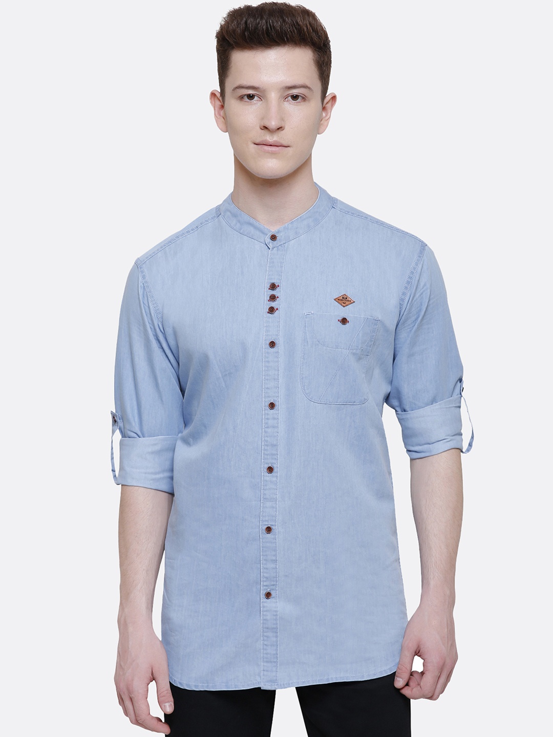 

Kuons Avenue Men Blue Contemporary Slim Fit Solid Casual Denim Shirt