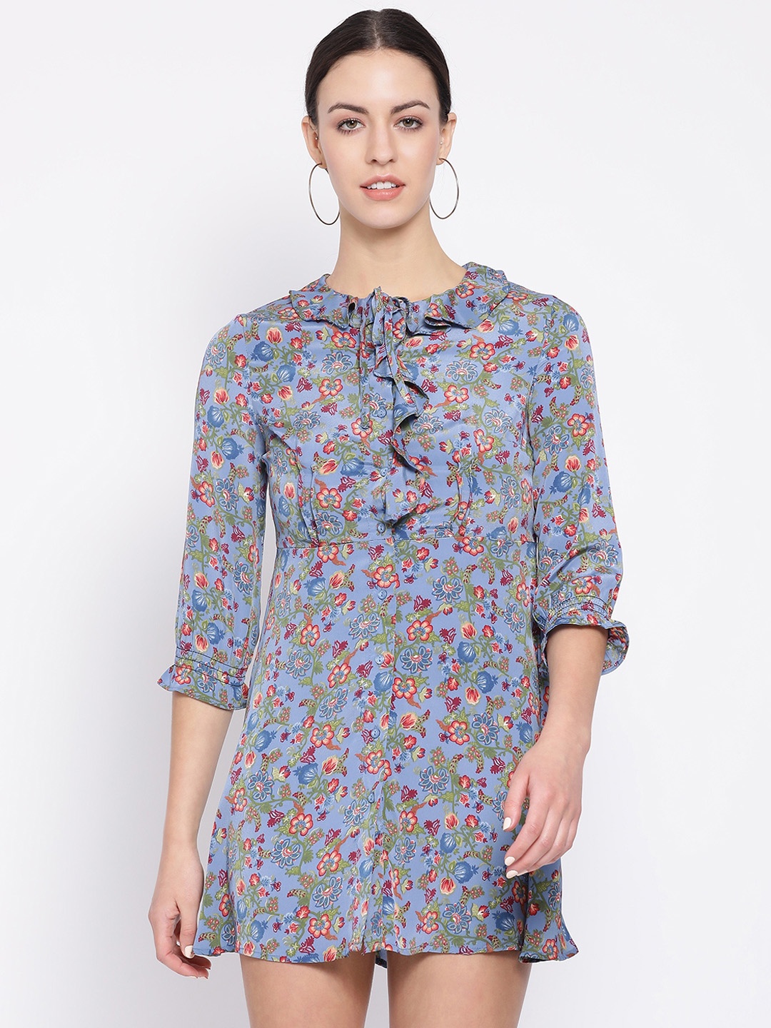 

Oxolloxo Women Blue Floral Printed Fit and Flare Dress