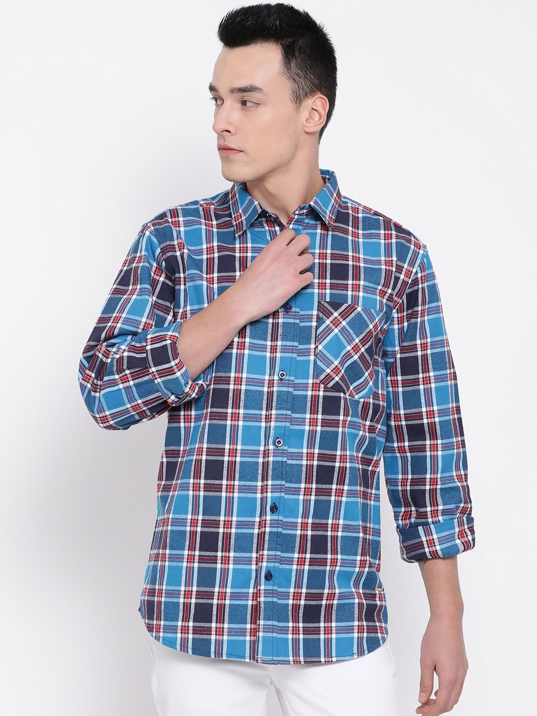 

Oxolloxo Men Blue & Red Checked Oxford Casual Shirt