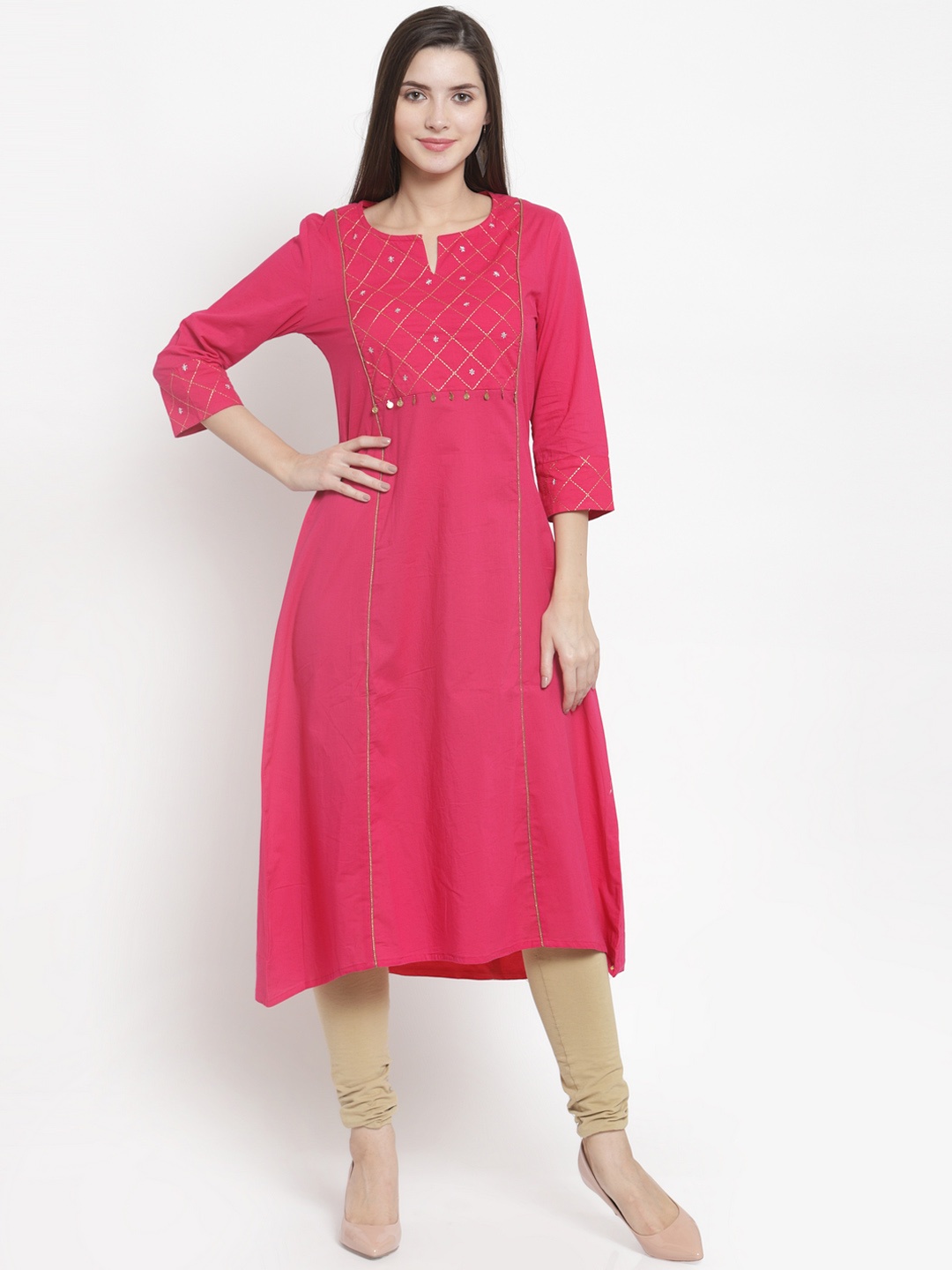 

The Kurta Express Women Pink Embroidered A-Line Kurta