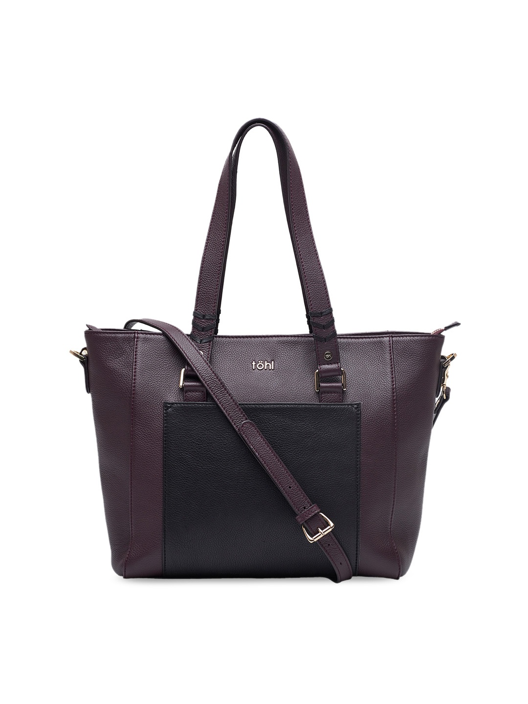 

tohl Purple & Black Colourblocked Leather Shoulder Bag