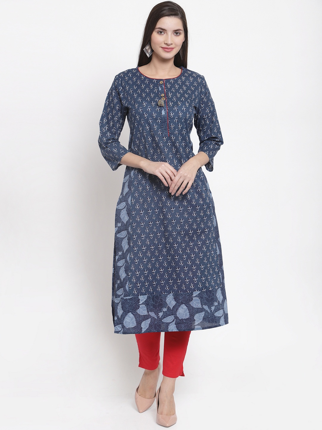 

The Kurta Express Women Navy Blue Printed Straight Kurta