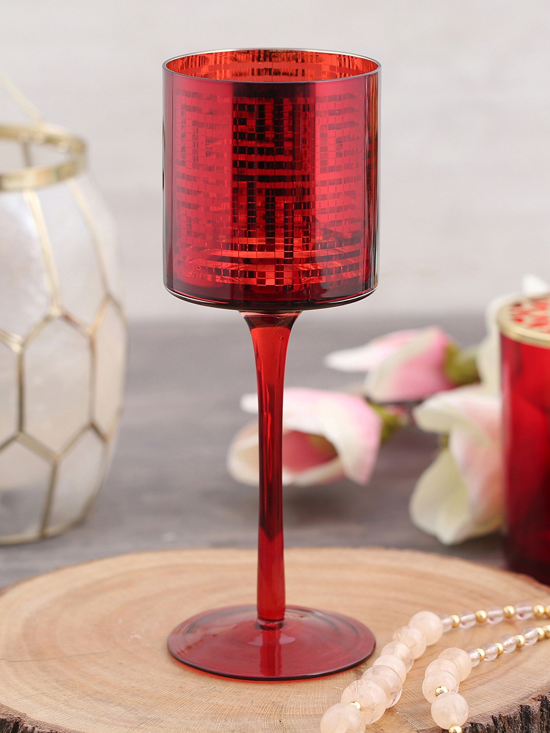 

Pure Home and Living Red Patterned Sapphire Candle Holder With Stem