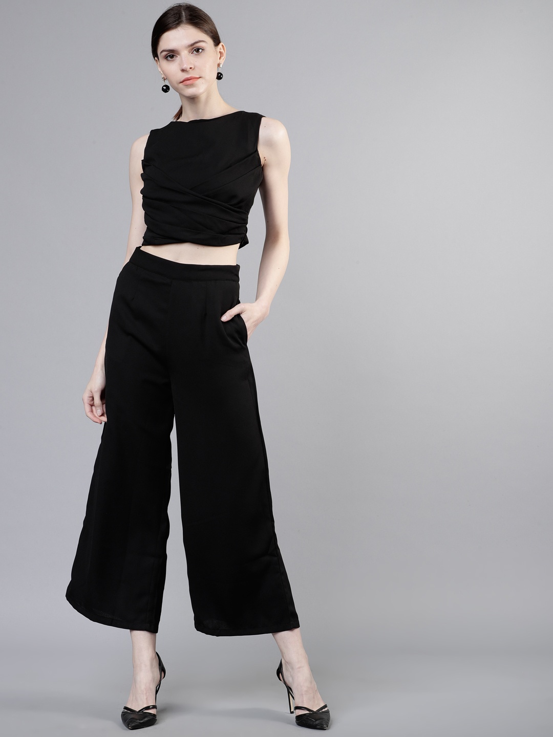 

Tokyo Talkies Women Black Solid Top with Trousers