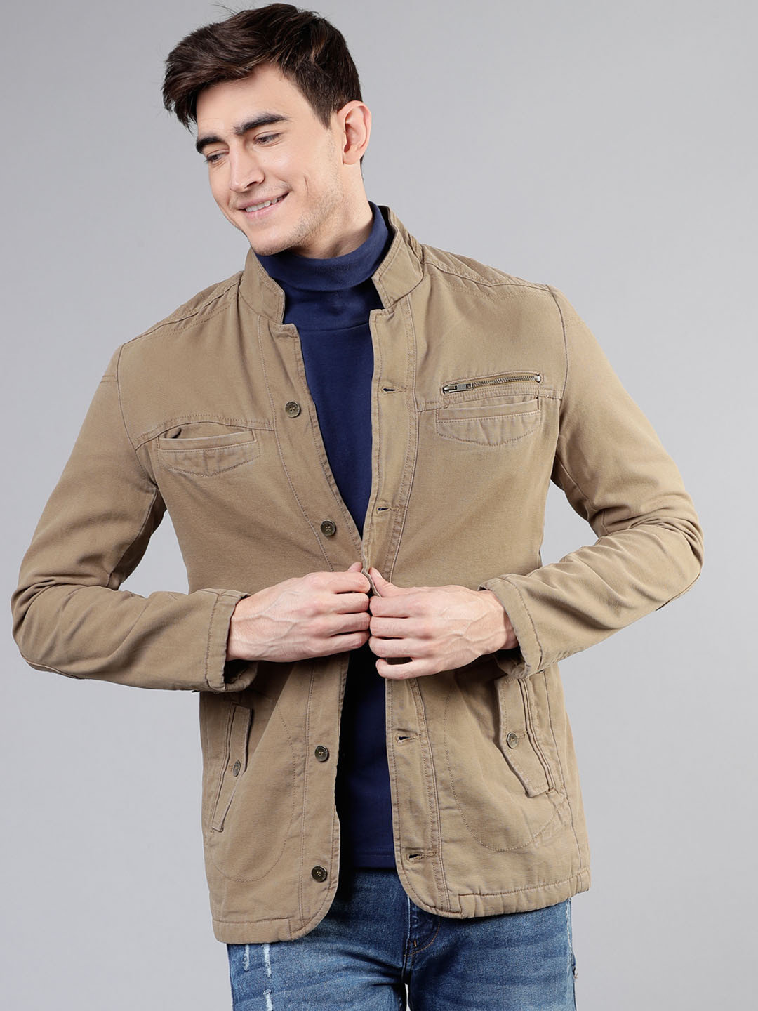 

HIGHLANDER Men Khaki Solid Tailored Jacket