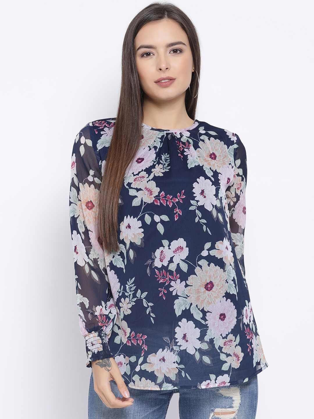 

Oxolloxo Women Navy Blue Printed Top