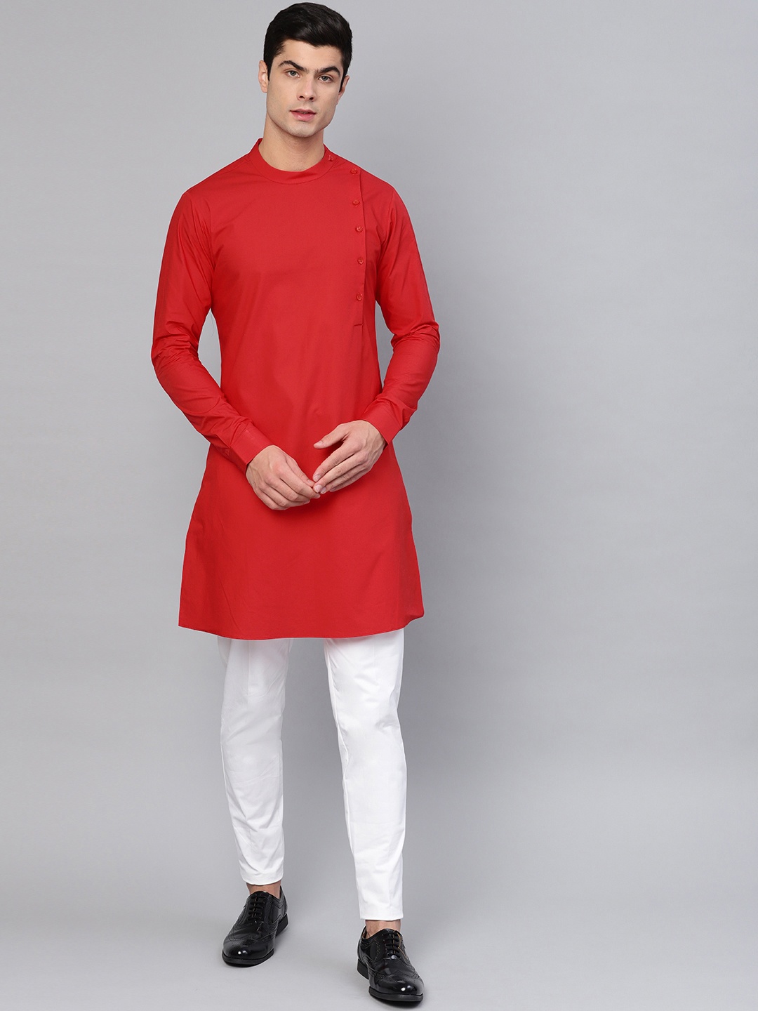 

See Designs Men Red & White Solid Kurta with Trousers
