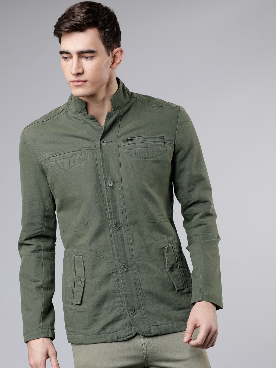 

HIGHLANDER Men Solid Tailored Jacket, Olive