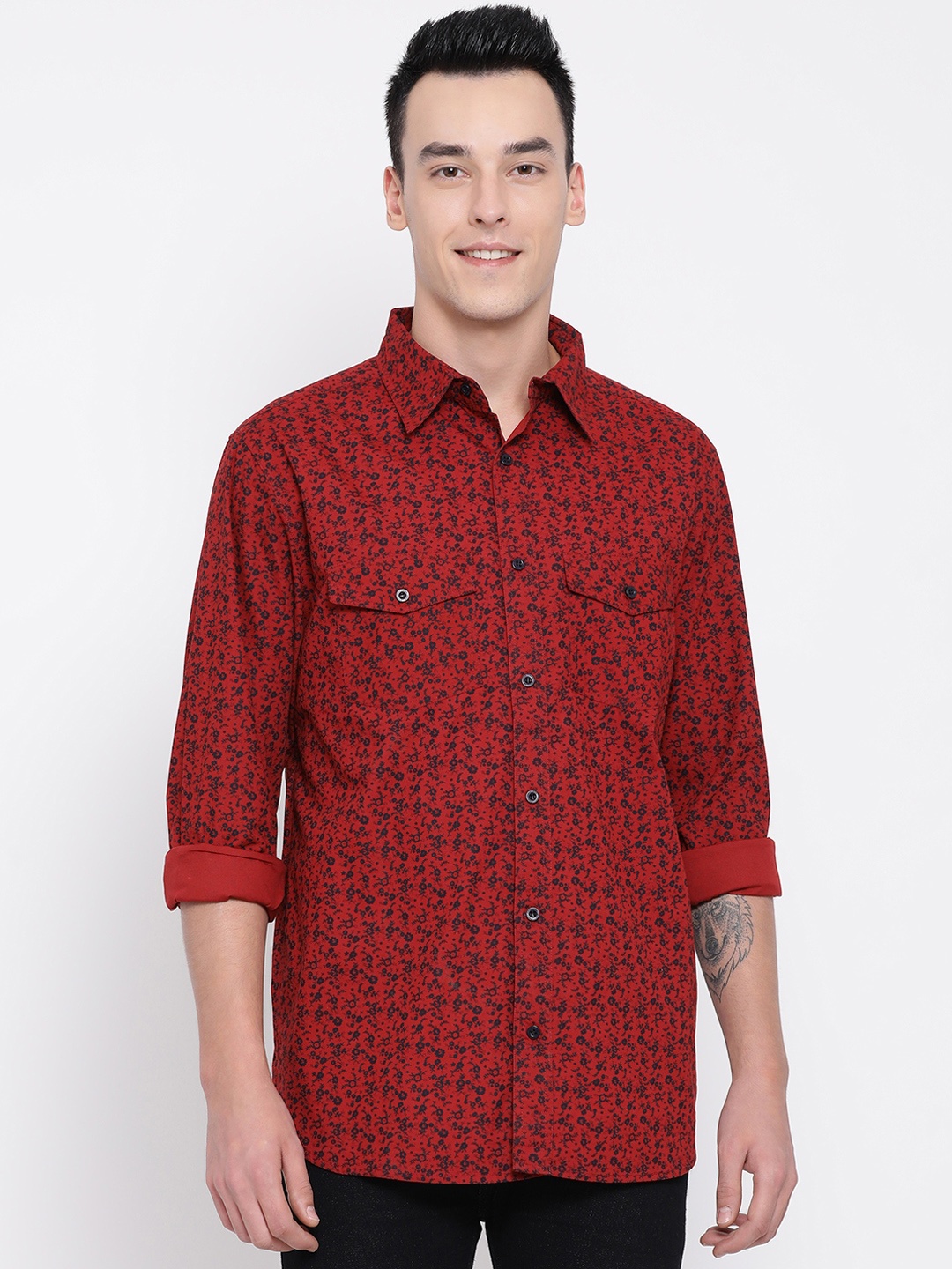 

Oxolloxo Men Red & Navy Blue Regular Fit Printed Casual Shirt