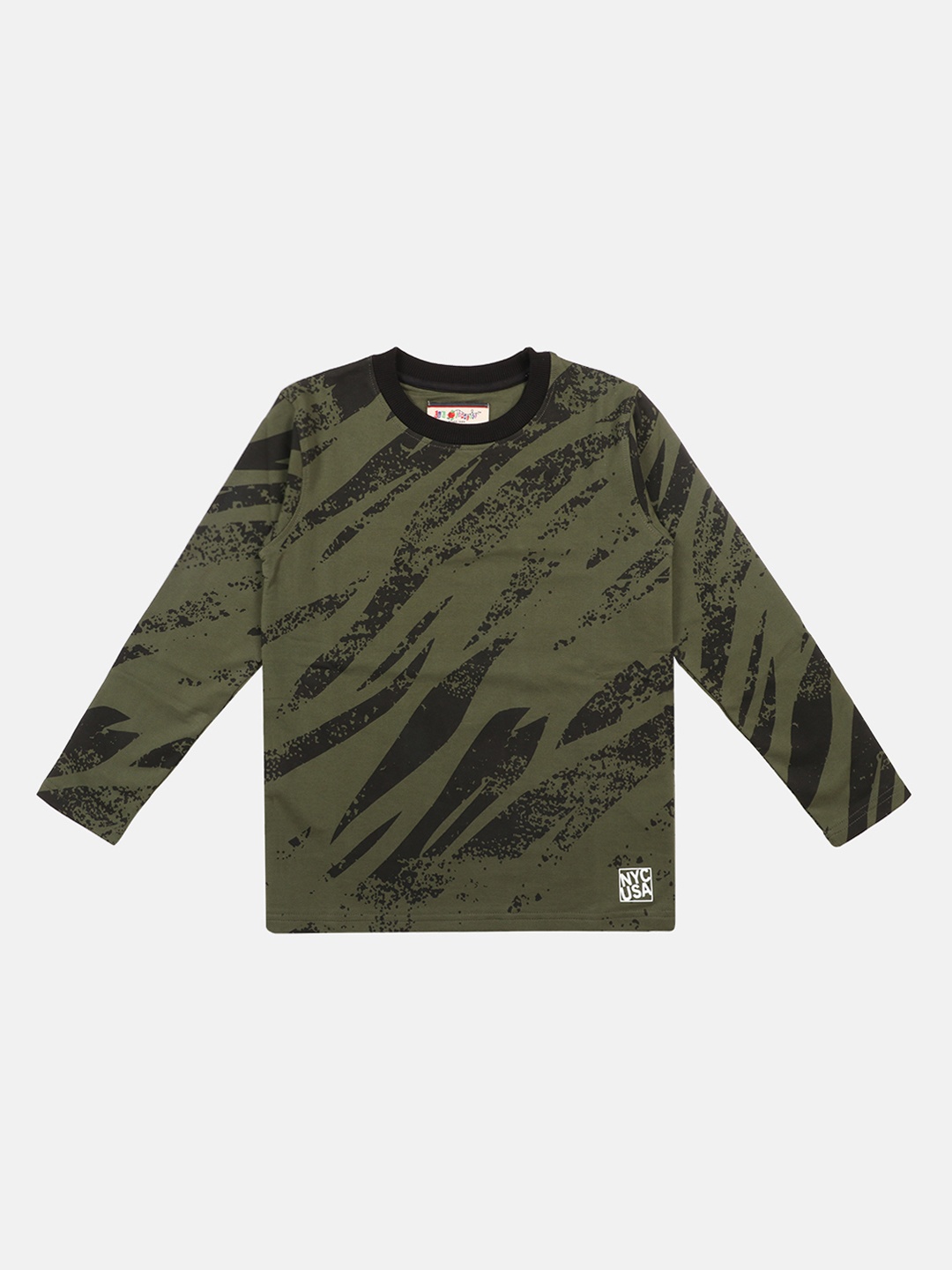 Lil Tomatoes Boys Olive Green Printed Sweatshirt