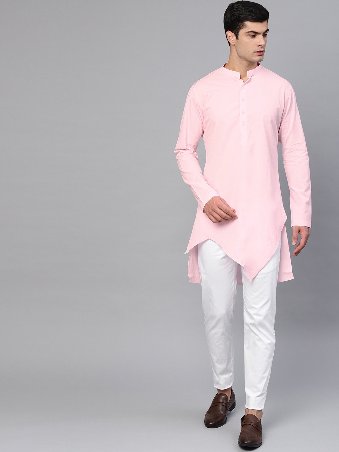 See Designs Men Pink & White Solid Kurta with Trousers