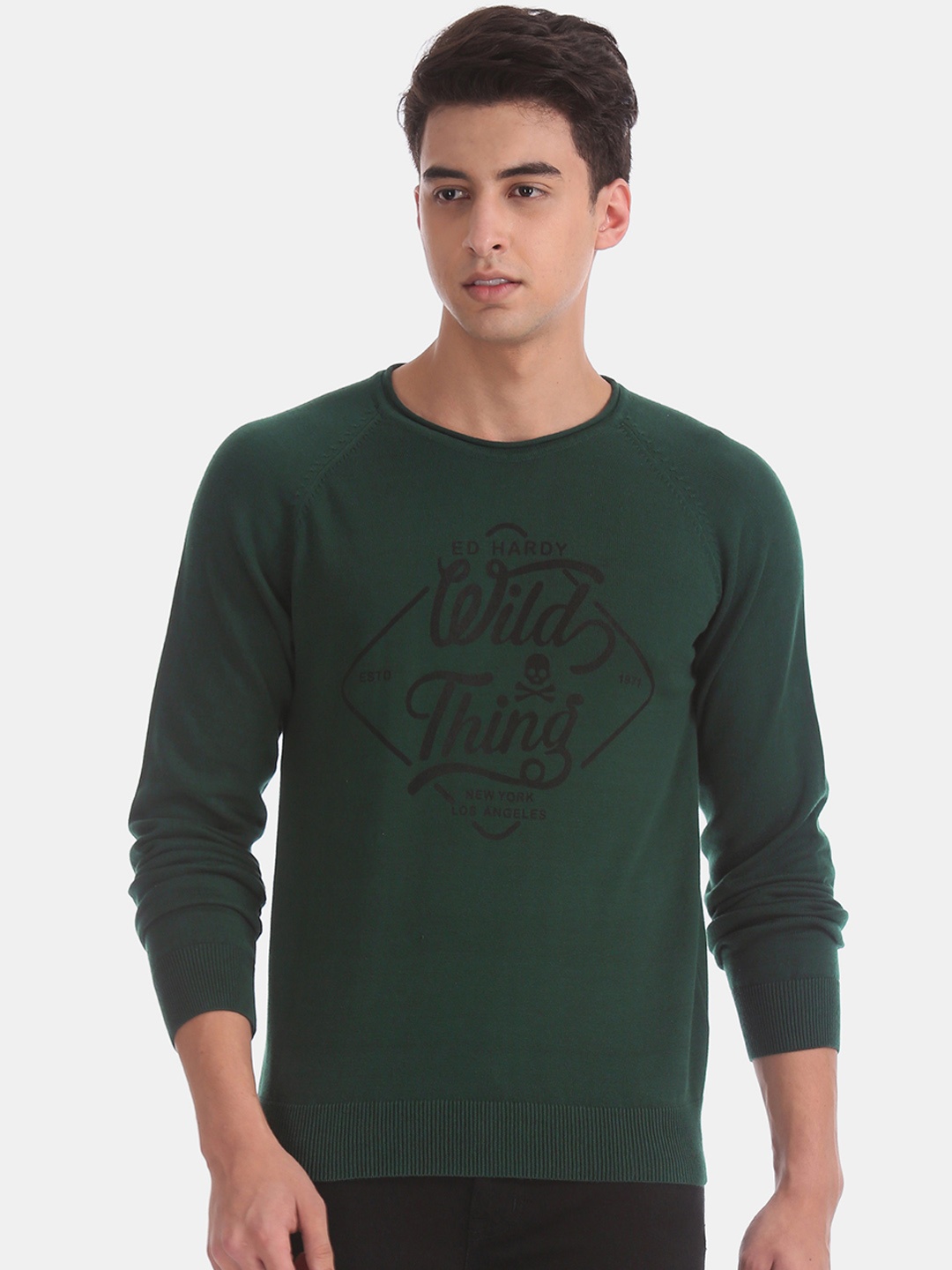 

Ed Hardy Men Green Printed Pullover Sweater