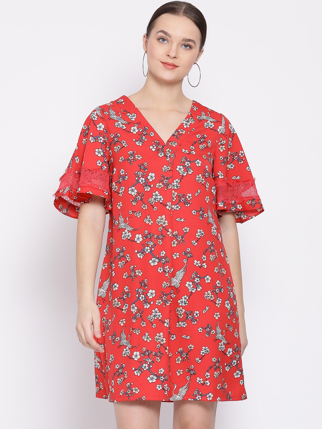 

Oxolloxo Women Red Floral Printed A-Line Dress