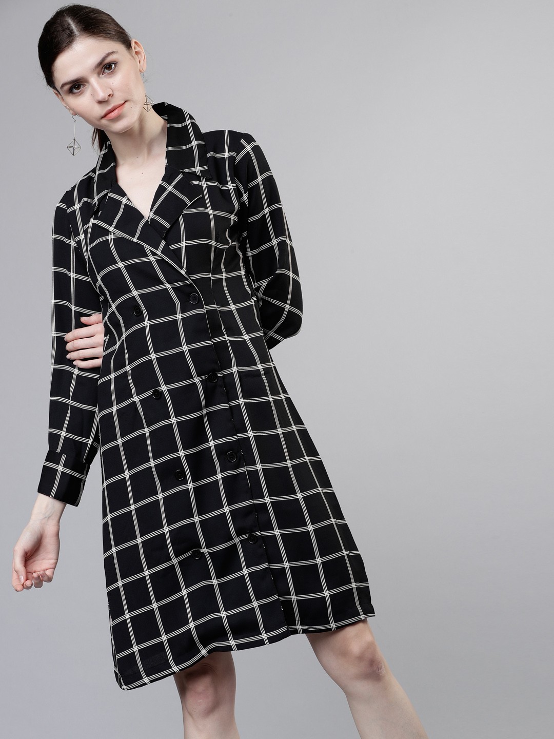 

Tokyo Talkies Women Black Checked Shirt Dress