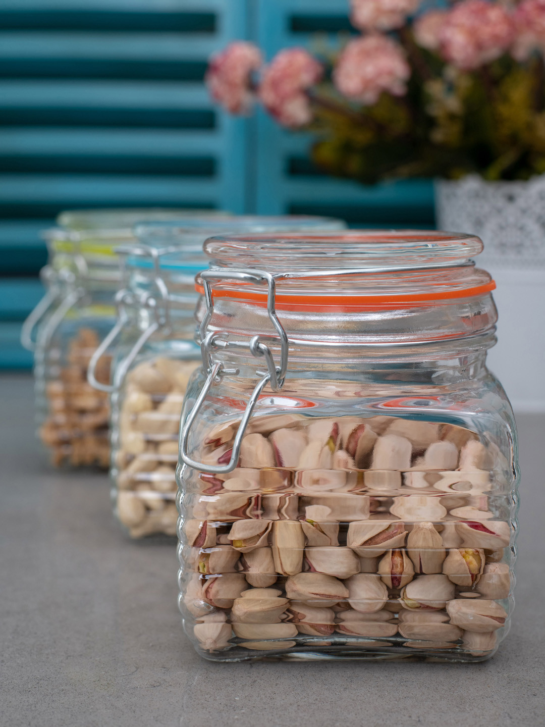 

GOODHOMES Set of 3 Transparent Glass Jars with Airtight Swing Cap
