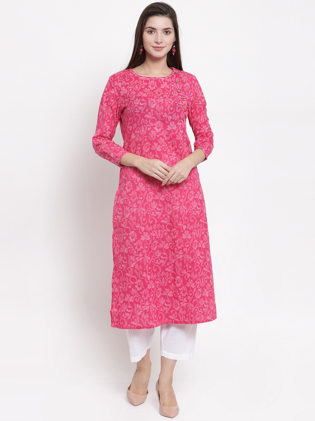 

The Kurta Express Women Pink & White Printed Straight Kurta