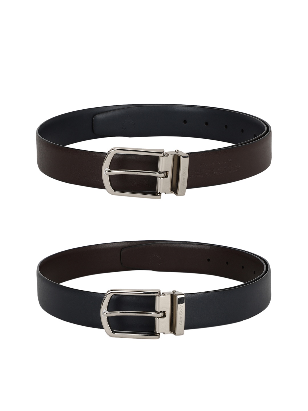 

Allen Solly Men Brown & Navy Blue Leather Textured Reversible Belt
