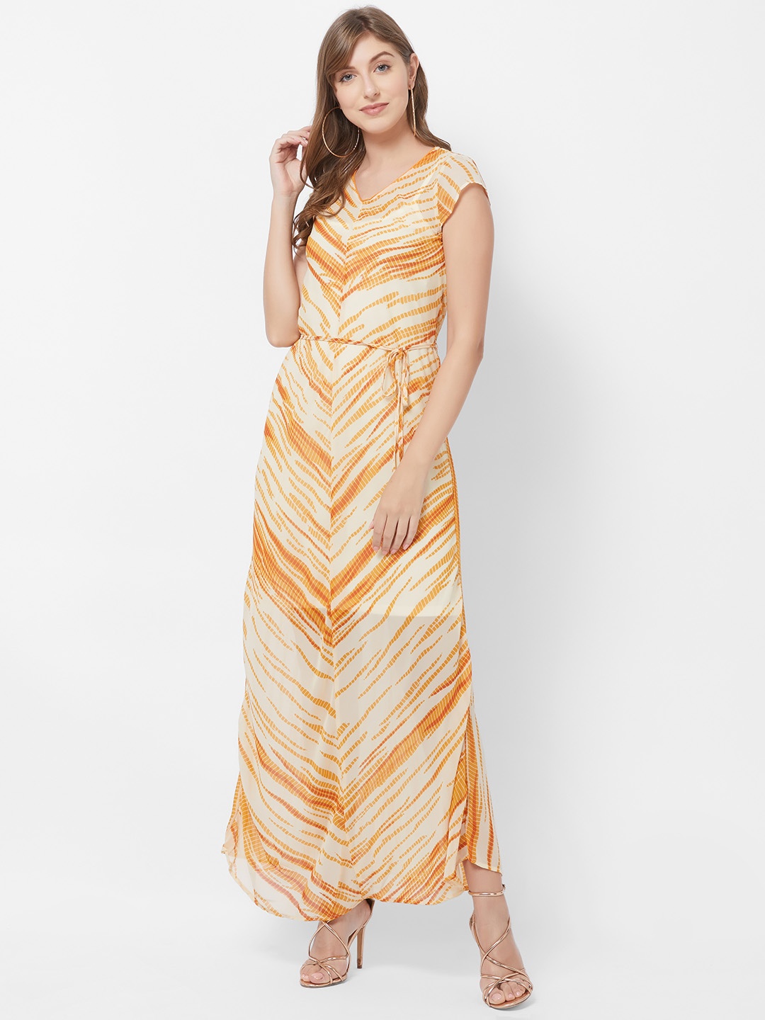 

109F Women Cream-Coloured & Orange Dyed Maxi Dress