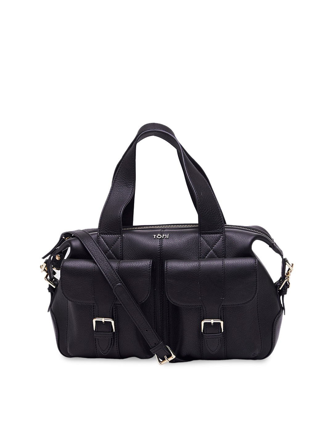 

tohl Black Solid Leather Handheld Bag